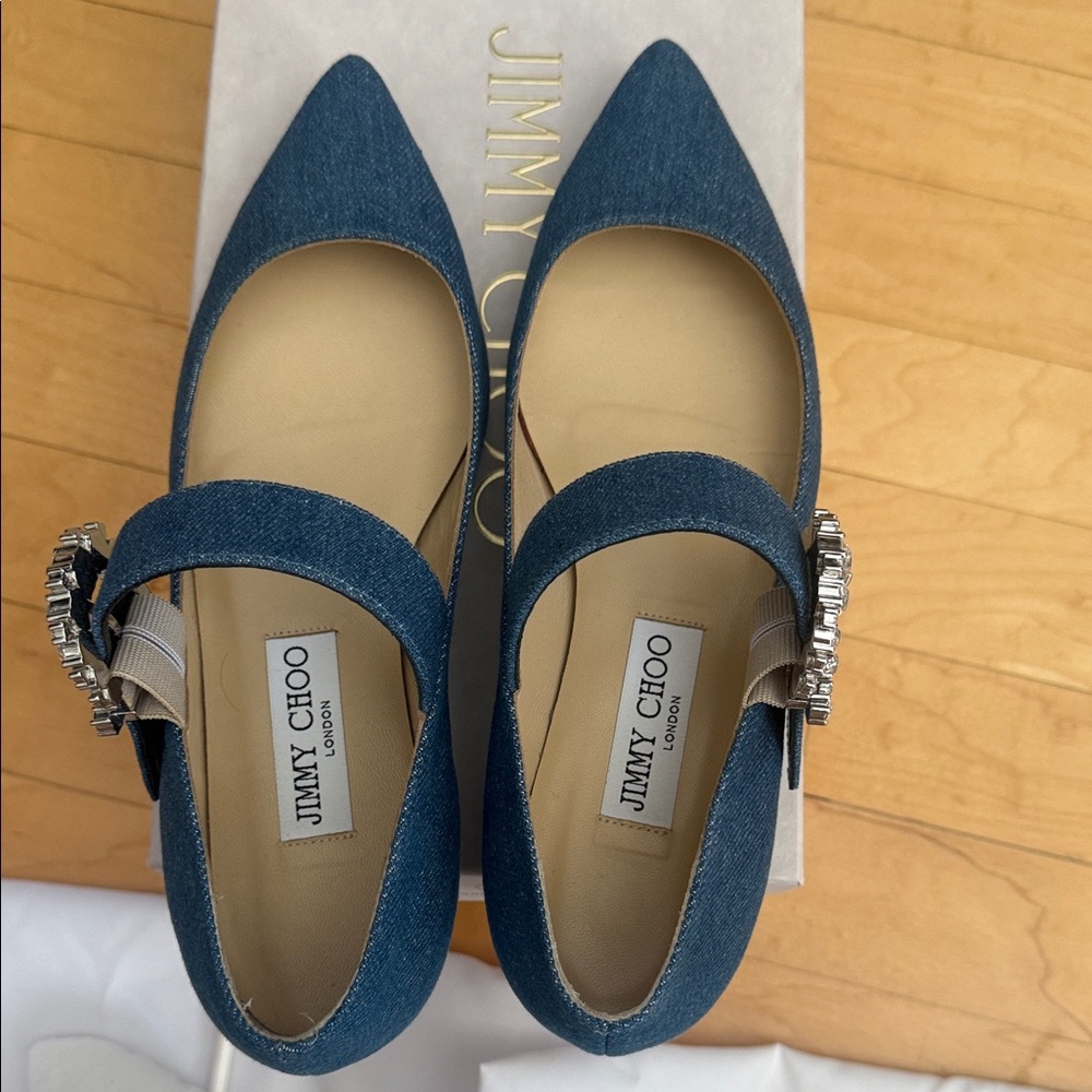 Jimmy Choo Cheri Flat in Denim Blue - Picture 2 of 6